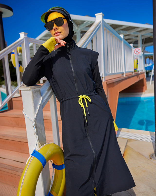 Marina Black Full Coverage Islamic Swimwear Burkini Set M2501-1