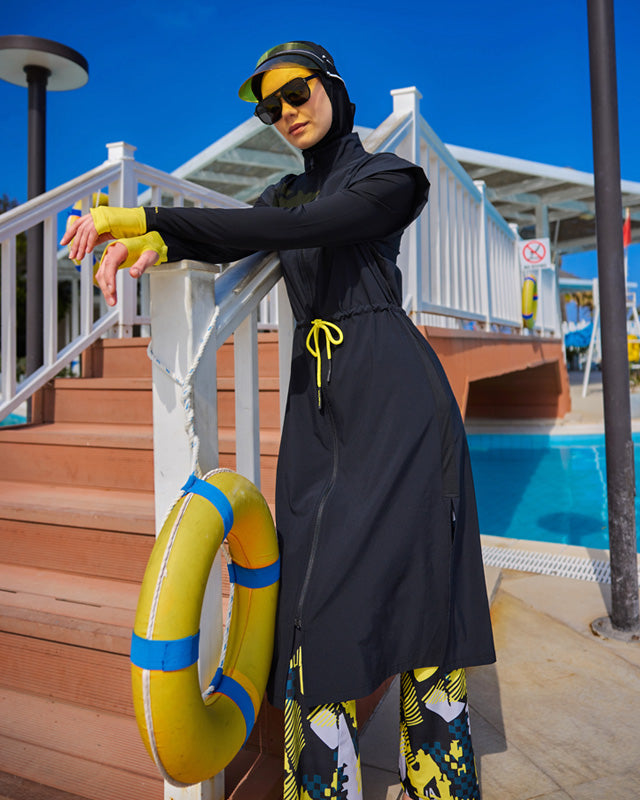 Marina Black Full Coverage Islamic Swimwear Burkini Set M2501-1