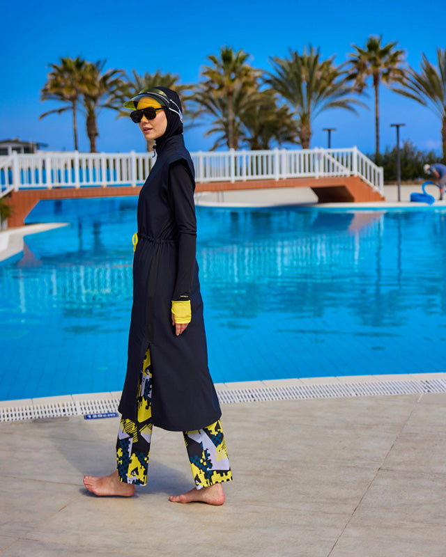 Marina Black Full Coverage Islamic Swimwear Burkini Set M2501-1