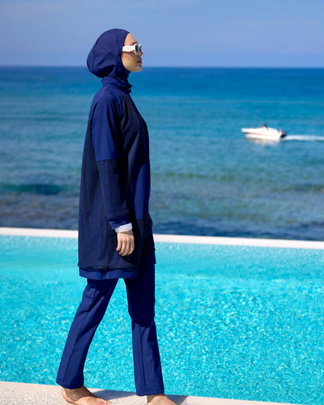 Navy Full Coverage Modest Swimwear Burkini Set M2534-2