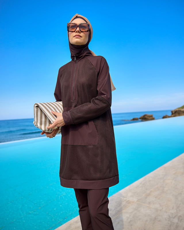 Brown Modest Full Coverage Mesh Kimono – P2501-4