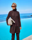 Brown Full Coverage Tulle Detail Modest Swimwear Burkini Set M2534-4