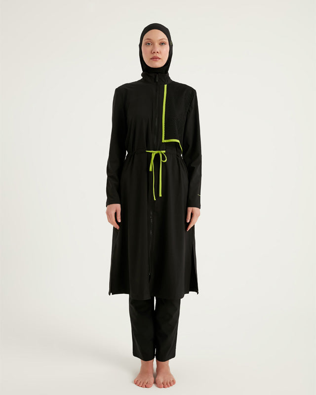 Black Full Coverage Modest Swimwear Burkini Set M2506-1