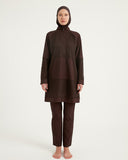 Brown Full Coverage Tulle Detail Modest Swimwear Burkini Set M2534-4