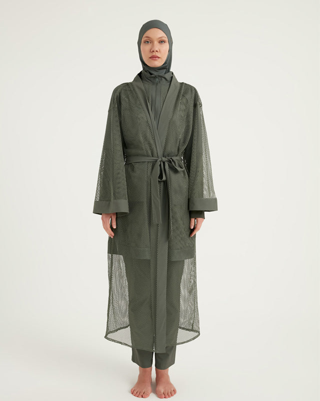 Khaki Full Coverage Mesh Kimono – P2501-3