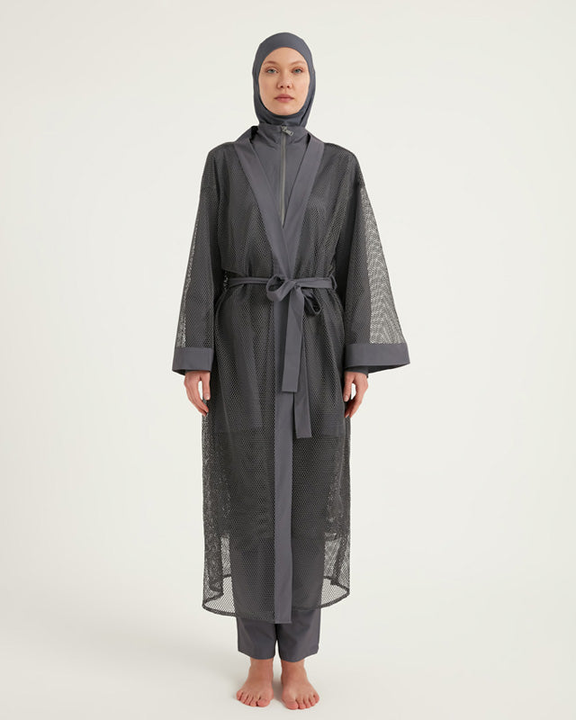 Charcoal Full Length Modest Mesh Kimono – P2501-5