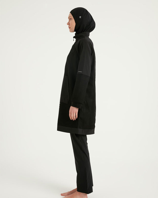 Black Tulle Detail Full Coverage Swimwear Burkini M2534-1