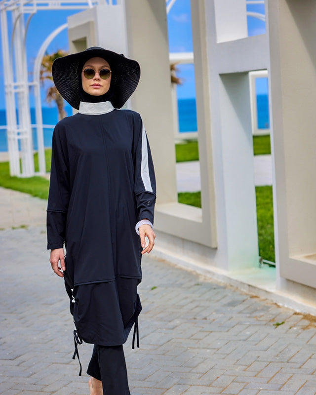 Black Full Coverage Modest Swimwear Burkini Set M2521-3