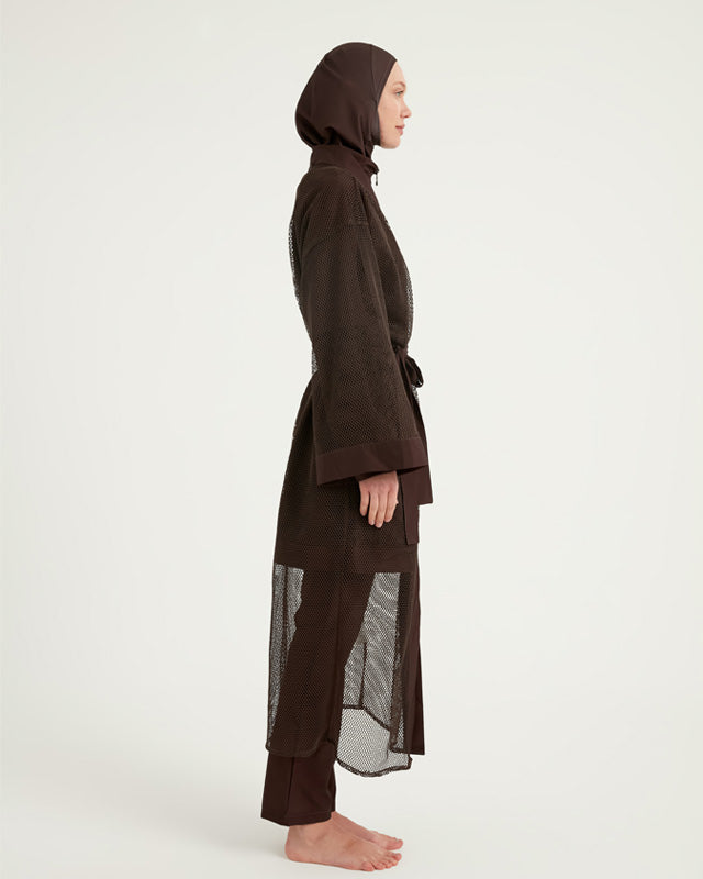 Brown Modest Full Coverage Mesh Kimono – P2501-4