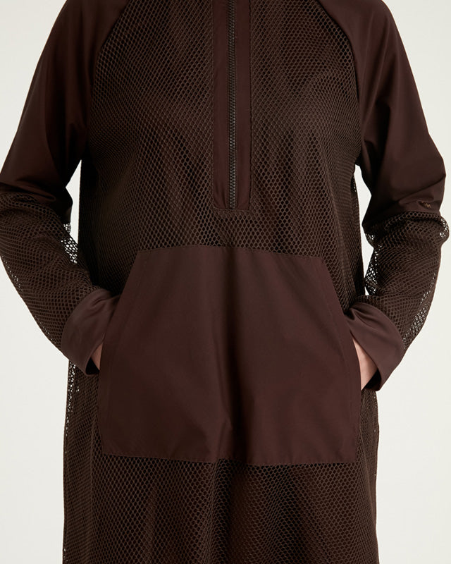Brown Full Coverage Tulle Detail Modest Swimwear Burkini Set M2534-4