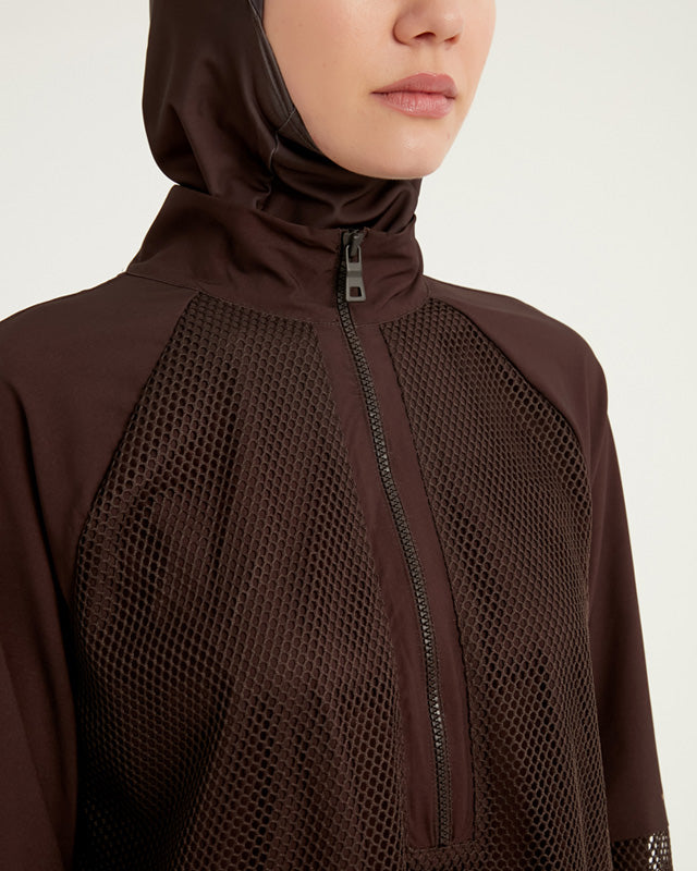 Brown Full Coverage Tulle Detail Modest Swimwear Burkini Set M2534-4