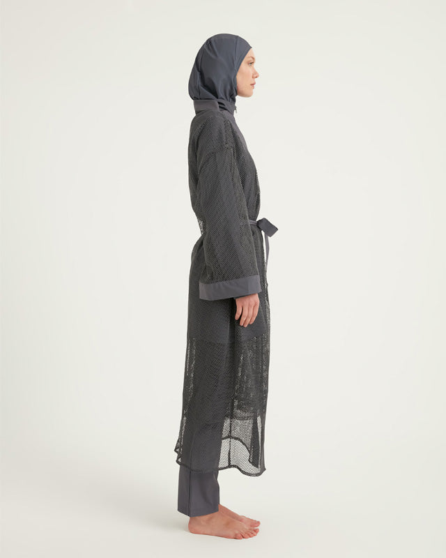 Charcoal Full Length Modest Mesh Kimono – P2501-5