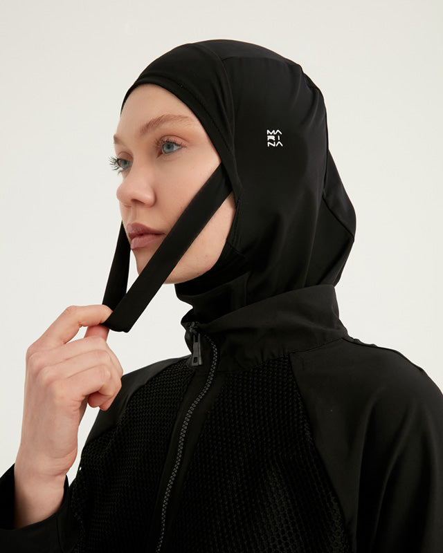 Black Tulle Detail Full Coverage Swimwear Burkini M2534-1